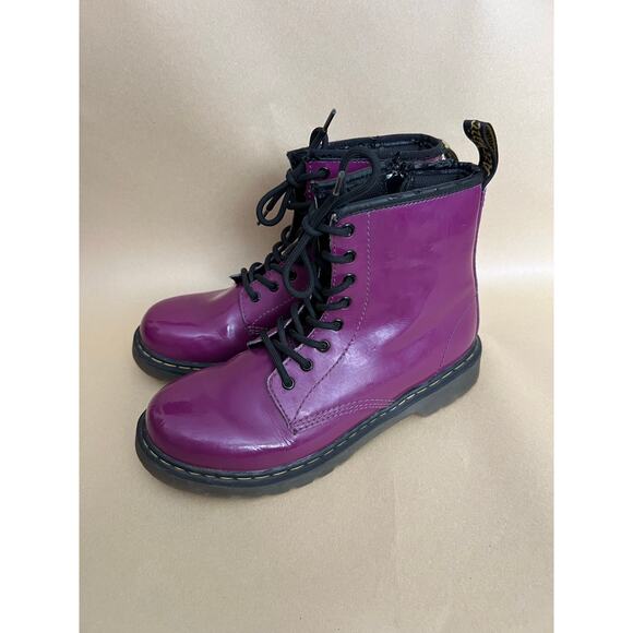 Dr. Martens Delaney Purple Patent Leather Combat Boots Youth Girls Zip Lace - Picture 2 of 12